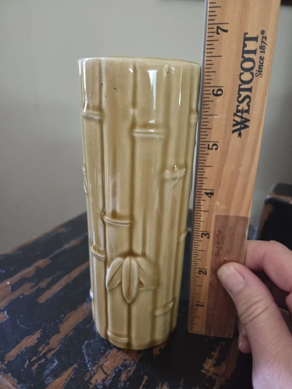 Vintage Orchids of Hawaii Ceramic Bamboo Tiki Mug Vase Tan R-6 6.5